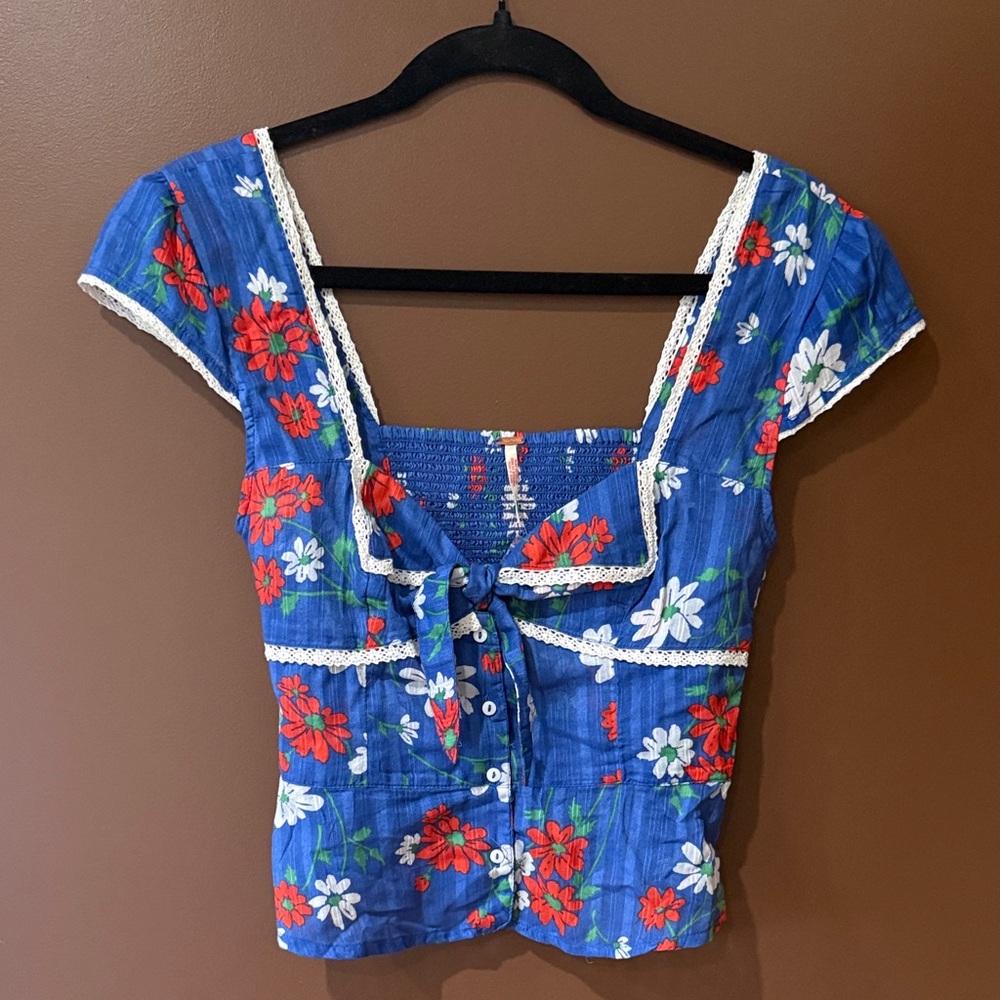 NWT FREE PEOPLE Call Me Baby Cap Sleeve Button-Up Shirt